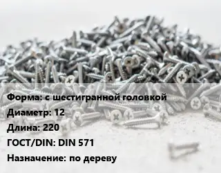 Шуруп с шестигранной головкой 12х220 ГОСТ: DIN 571 по дереву